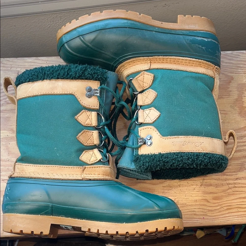 Eddie Bauer Forest Green and Tan Lined Winter‎ Duck Boots 7M